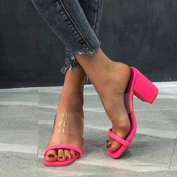 women transparent slippers women's square toe slides 2021 ladies thick heel shoes female summer outdoor pumps plus size, Black
women transparent slippers women's square toe slides 2021 ladies thick heel shoes female summer outdoor pumps plus size, Black