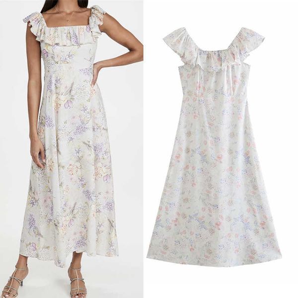 dress za summer retro print beige elegant women fashion chic lotus leaf collar slim street youth 210601, Black;gray
dress za summer retro print beige elegant women fashion chic lotus leaf collar slim street youth 210601, Black;gray
