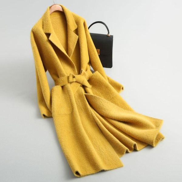 women's wool & blends women knitted faux woolen coat alpaca cashmere female long outwear winter coats solid sashes jacket, Black
women's wool & blends women knitted faux woolen coat alpaca cashmere female long outwear winter coats solid sashes jacket, Black