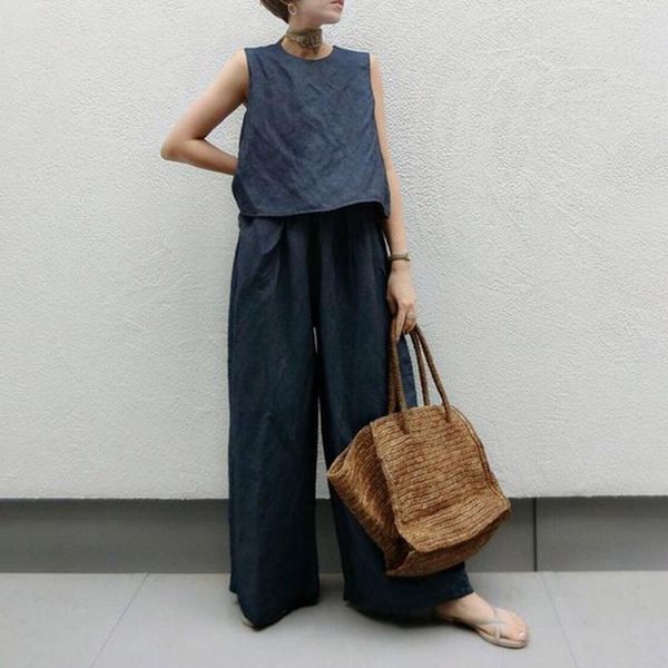 women's two piece pants women sets japanese style korean loose pullover round neck sleeveless simple wide legs solid color casual ladie, White
women's two piece pants women sets japanese style korean loose pullover round neck sleeveless simple wide legs solid color casual ladie, White
