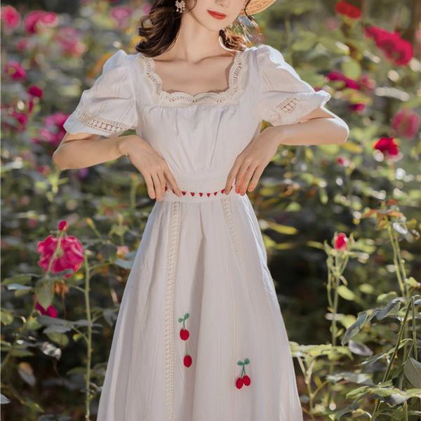women square collar sweet vintage elegant white casual boho dress embroidery vestido summer french retro lace 210517, Black;gray
women square collar sweet vintage elegant white casual boho dress embroidery vestido summer french retro lace 210517, Black;gray