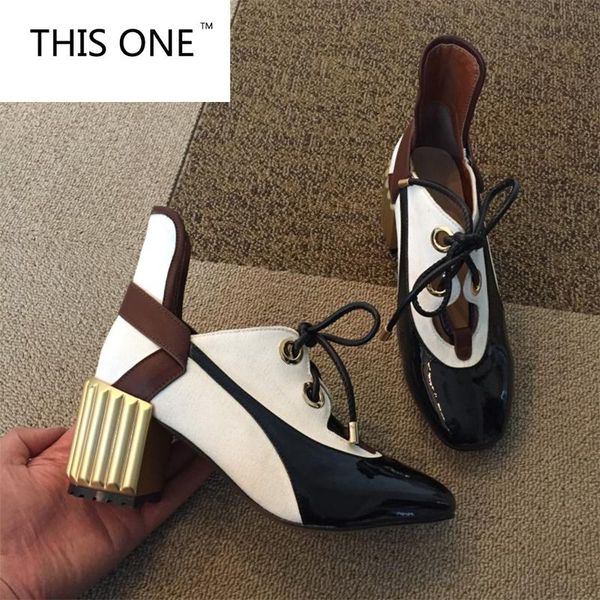 dress shoes women's genuine leather patchwork lace-up pumps brand designer thick high heel spring autumn quality punk for women, Black
dress shoes women's genuine leather patchwork lace-up pumps brand designer thick high heel spring autumn quality punk for women, Black