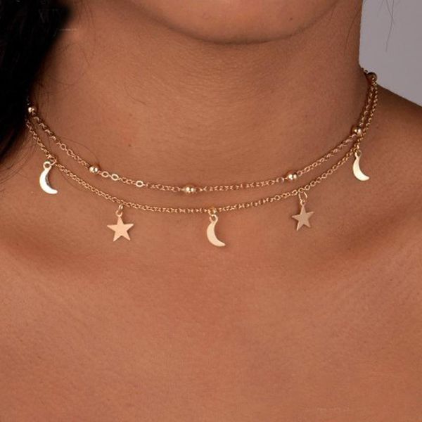 fashion wholesale price jewelry 2 layer star moon choker necklace nice gift for women girl pendant necklaces, Silver
fashion wholesale price jewelry 2 layer star moon choker necklace nice gift for women girl pendant necklaces, Silver