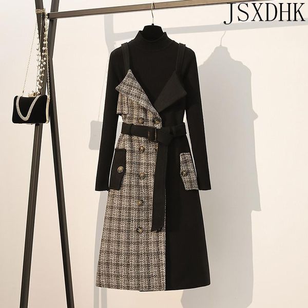 women's tracksuits jsxdhk vintage design tweed patchwork dress two piece set women autumn winter warm solid knitted &strap suit, Gray
women's tracksuits jsxdhk vintage design tweed patchwork dress two piece set women autumn winter warm solid knitted &strap suit, Gray