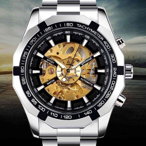 business fashion wristwatch steel band hollow automatic mechanical men's luminous, Slivery;brown
business fashion wristwatch steel band hollow automatic mechanical men's luminous, Slivery;brown