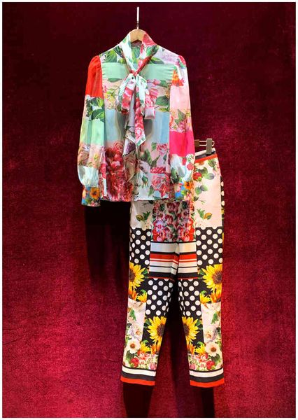 dress european american women's clothing 2021 spring printed shirt with long sleeves and bow tie nine minutes of pants fashion suits 03, White
dress european american women's clothing 2021 spring printed shirt with long sleeves and bow tie nine minutes of pants fashion suits 03, White