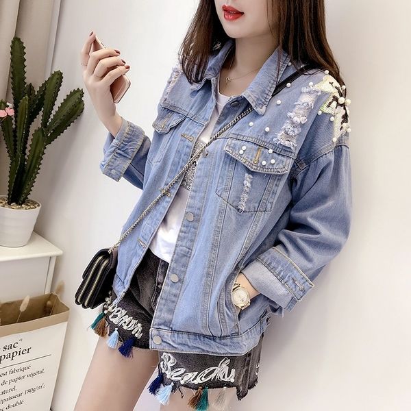 women's jackets torn hole single long sleeve breasted lapel women denigrate spring coats embroidered flares sequined ladies'sequin, Black;brown
women's jackets torn hole single long sleeve breasted lapel women denigrate spring coats embroidered flares sequined ladies'sequin, Black;brown