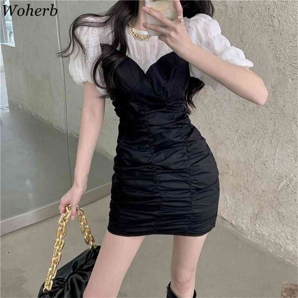 summer sweet puff sleeve dress women elegant chic party mini vintage bodycon robefemale office lady korean dresses 210519, Black;gray 
summer sweet puff sleeve dress women elegant chic party mini vintage bodycon robefemale office lady korean dresses 210519, Black;gray