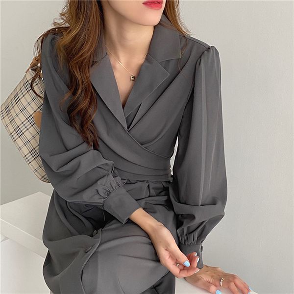 women dress notched single breasted spring clothes office lady elegant fashion long dress puff sleeve solid 2021 new, Black;gray
women dress notched single breasted spring clothes office lady elegant fashion long dress puff sleeve solid 2021 new, Black;gray