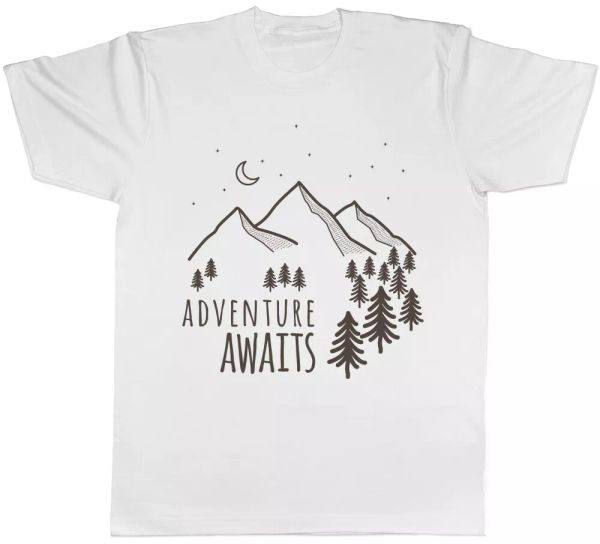 adventure awaits mens t-shirt, White;black