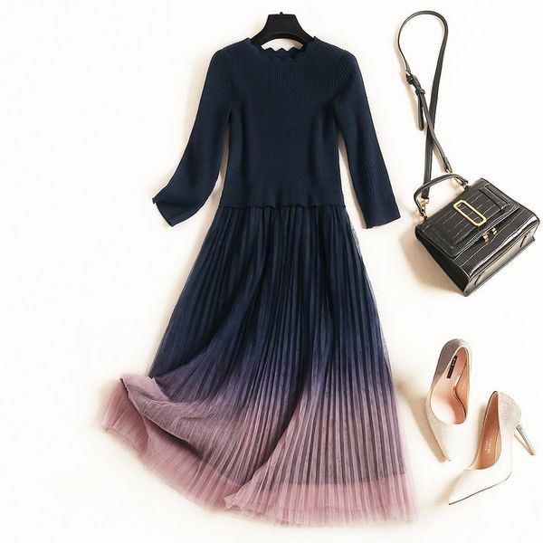 Fall Autumn 3/4 Sleeve Round Neck Gradient Color Knitted Pleated Midi Dress Casual Fashion Dresses OLB14L506, Black;gray
Fall Autumn 3/4 Sleeve Round Neck Gradient Color Knitted Pleated Midi Dress Casual Fashion Dresses OLB14L506, Black;gray