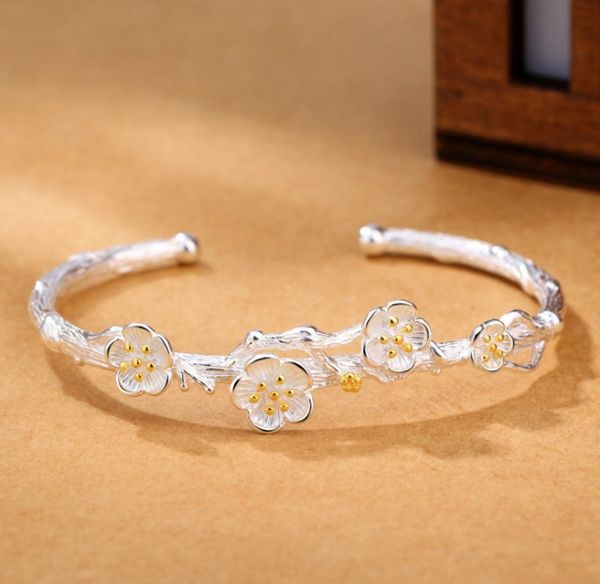 creative silver plated plum cherry blossom bangle retro two color flower bracelet handmade, Black
creative silver plated plum cherry blossom bangle retro two color flower bracelet handmade, Black