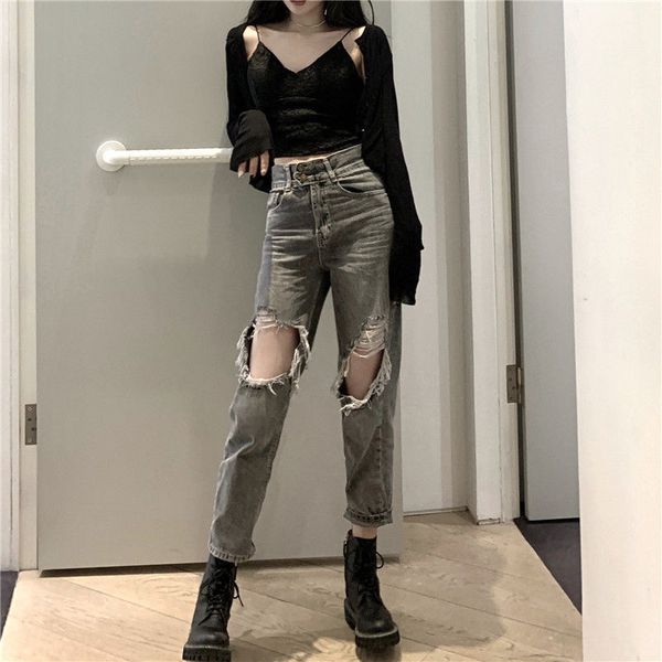 kog940 gray spring and summer of tall waist hole jeans han edition tide female ins super warfare nine points show straight re, Blue
kog940 gray spring and summer of tall waist hole jeans han edition tide female ins super warfare nine points show straight re, Blue