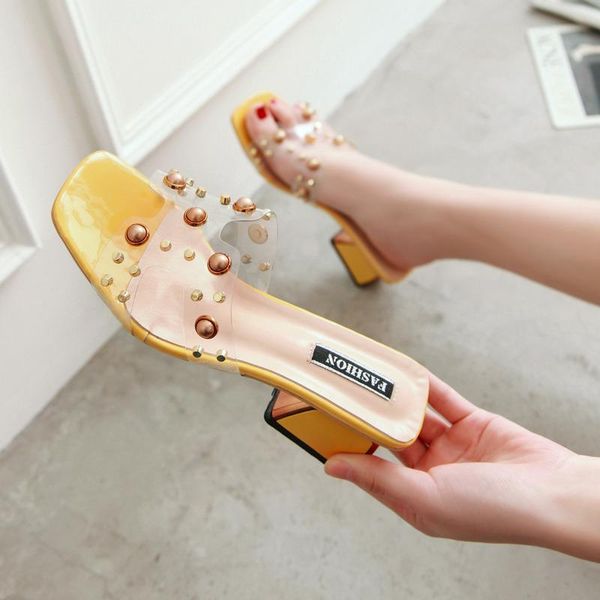 slippers clear transparent ladies shoes female mules woman pearl rivet square med heels peep toe party women beach, Black
slippers clear transparent ladies shoes female mules woman pearl rivet square med heels peep toe party women beach, Black