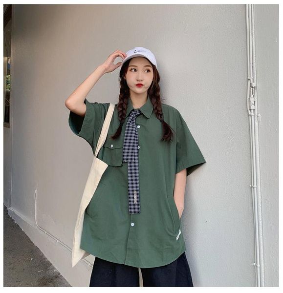 five minute sleeve pure color fashion shirt harajuku bf loose student matching class uniform women's blouses & shirts, White
five minute sleeve pure color fashion shirt harajuku bf loose student matching class uniform women's blouses & shirts, White