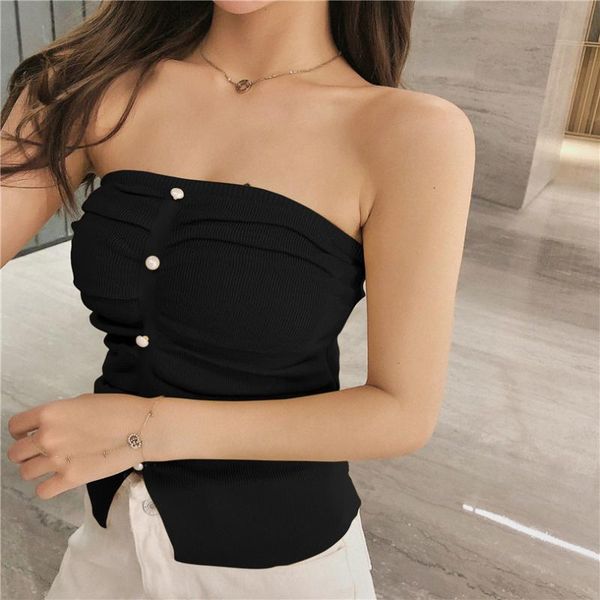 women's vests summer thin off shoulder slim short type crop strapless knitwear, Black;white
women's vests summer thin off shoulder slim short type crop strapless knitwear, Black;white