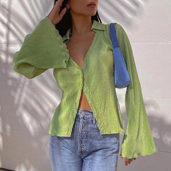 women's blouses & shirts shirt temperament solid color flare sleeve women office lapel for daily wear, White
women's blouses & shirts shirt temperament solid color flare sleeve women office lapel for daily wear, White