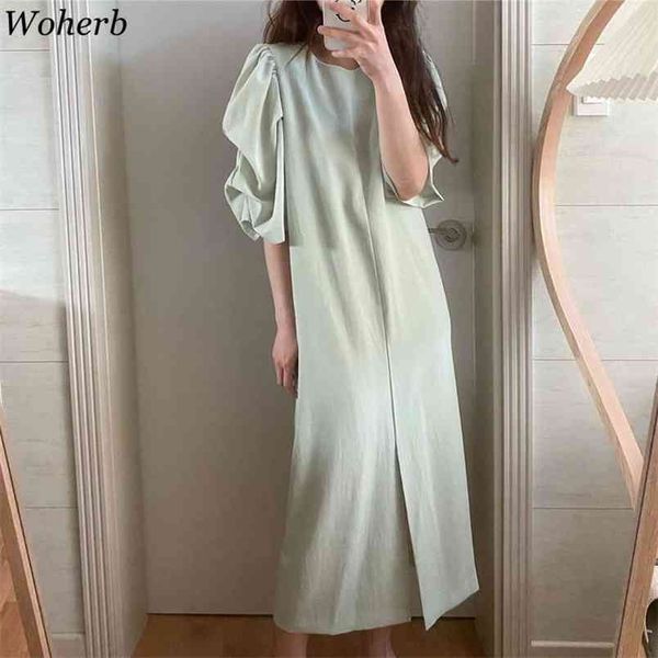 casual o-neck short puff sleeve women a-line dress elegant solid ladies split vestidos summer female dresses 210519, Black;gray
casual o-neck short puff sleeve women a-line dress elegant solid ladies split vestidos summer female dresses 210519, Black;gray