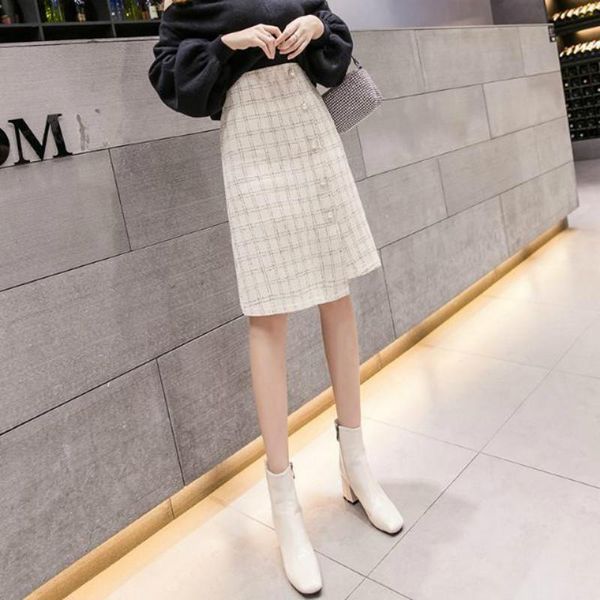 women autumn winter vintage woolen skirt female high waist a-line mid-long skirts ladies casual slim plaid button d31, Black
women autumn winter vintage woolen skirt female high waist a-line mid-long skirts ladies casual slim plaid button d31, Black