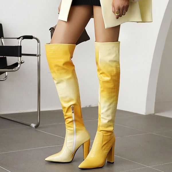 boots beauty mixed color women summer over knee high chunky heels with zipper decorate pointed toe sexy, Black
boots beauty mixed color women summer over knee high chunky heels with zipper decorate pointed toe sexy, Black