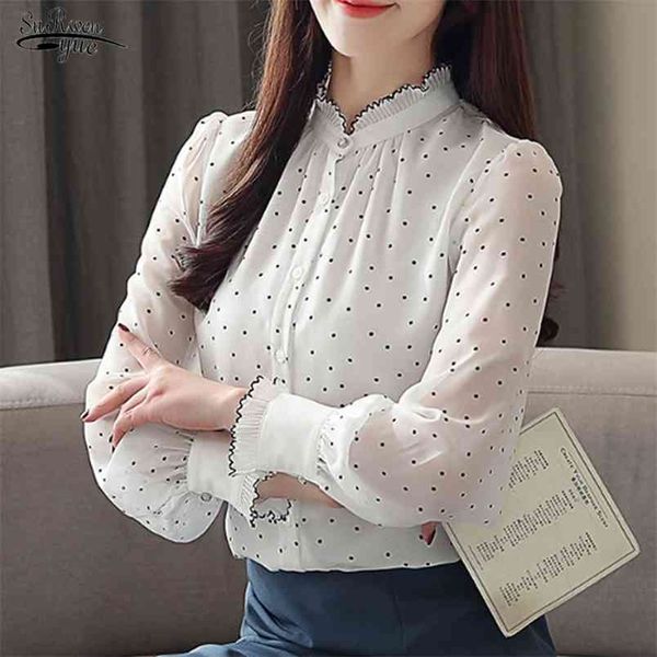 spring autumn women chiffon blouse long sleeve casual puff lady shirt dot pattern fashion 210421, White
spring autumn women chiffon blouse long sleeve casual puff lady shirt dot pattern fashion 210421, White