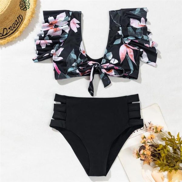 2pcs/set swimsuit high waist ruffle floral hem women bikini set plus size bathing suits swimwear beach wear women's, White;black
2pcs/set swimsuit high waist ruffle floral hem women bikini set plus size bathing suits swimwear beach wear women's, White;black