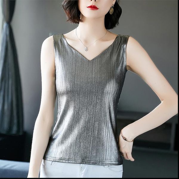 shiny womens tank lurex silk summer sleeveless v neck plus size feminina shirt clothes, White
shiny womens tank lurex silk summer sleeveless v neck plus size feminina shirt clothes, White