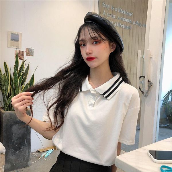 2021short sleeve t-shirt women's summer dress lapel niche design sense stripes ins tide net red shirt han feng chic clothes, White
2021short sleeve t-shirt women's summer dress lapel niche design sense stripes ins tide net red shirt han feng chic clothes, White