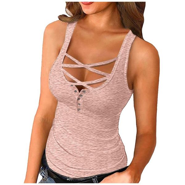 women's casual slim summer tank sleeveless solid cross buttons u-shaped neck stretch wild sportswear daily vest tanks & camis, White
women's casual slim summer tank sleeveless solid cross buttons u-shaped neck stretch wild sportswear daily vest tanks & camis, White