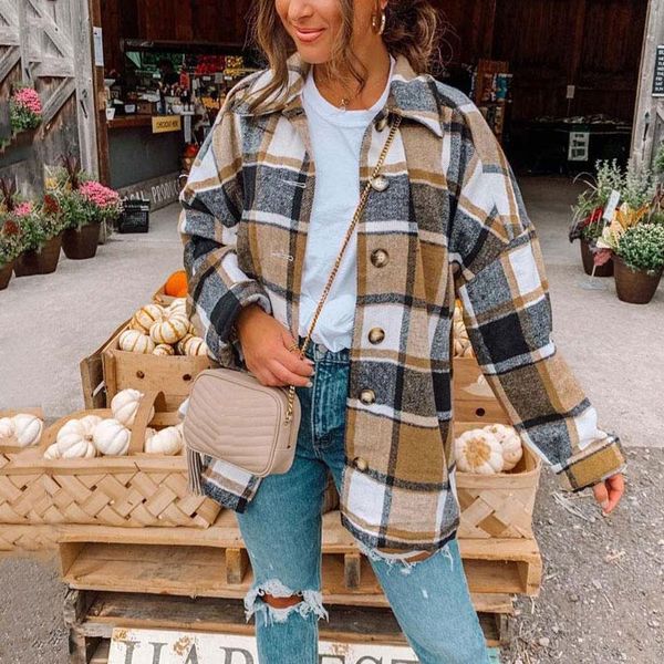 women's jackets women 2021 autumn plaid overshirt pocket long sleeve female coats casual elegant fashion comfy ladies streetwear, Black;brown
women's jackets women 2021 autumn plaid overshirt pocket long sleeve female coats casual elegant fashion comfy ladies streetwear, Black;brown