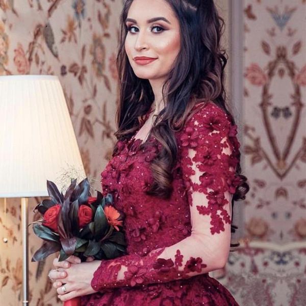 party dresses vintage burgundy evening 3d flower lace ball gown for wedding long sleeves saudi arabic formal gowns prom dress, White;black
party dresses vintage burgundy evening 3d flower lace ball gown for wedding long sleeves saudi arabic formal gowns prom dress, White;black