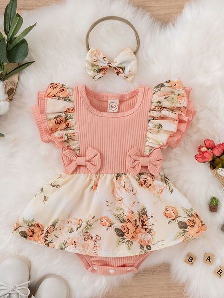 baby floral print ruffle trim bow front combo bodysuit dress with hair tie she, Red;yellow
baby floral print ruffle trim bow front combo bodysuit dress with hair tie she, Red;yellow