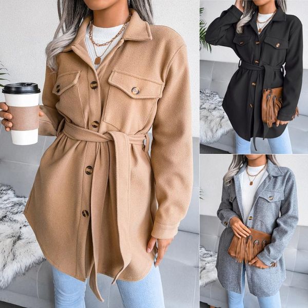 women's wool & blends ins style autumn and winter women solid color single breasted woolen coat shirt collar belt fashion temperament c, Black
women's wool & blends ins style autumn and winter women solid color single breasted woolen coat shirt collar belt fashion temperament c, Black