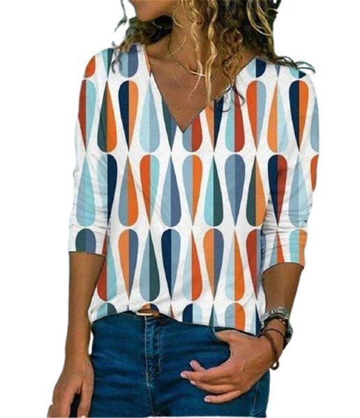 women's t-shirt casual geometric aesthetic printed fashion 3d style v-neck long sleeve elegant street plus size lady tees, White
women's t-shirt casual geometric aesthetic printed fashion 3d style v-neck long sleeve elegant street plus size lady tees, White