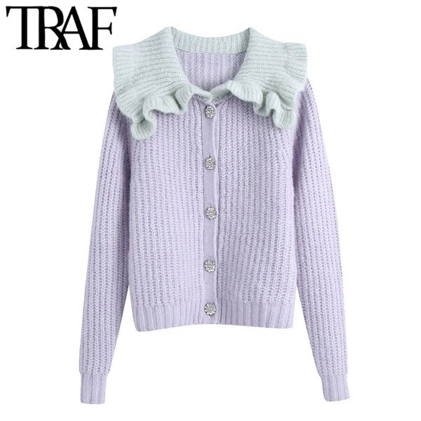 traf women fashion bejewelled buttons patchwork ruffled cardigan sweater vintage long sleeve female outerwear chic 210415, White;black
traf women fashion bejewelled buttons patchwork ruffled cardigan sweater vintage long sleeve female outerwear chic 210415, White;black