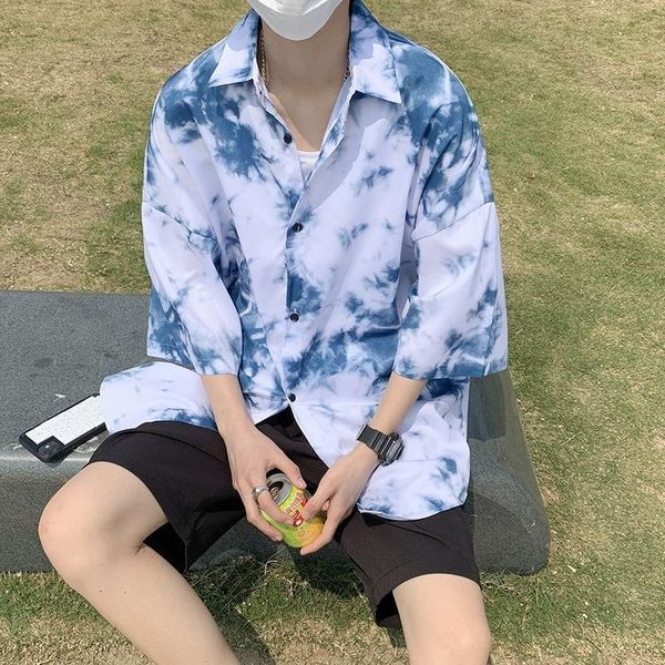 men's casual shirts shirt man woman fashion tie-dye short-sleeved hip-hop street men trendy summer handsome mid-length loose coats, White;black
men's casual shirts shirt man woman fashion tie-dye short-sleeved hip-hop street men trendy summer handsome mid-length loose coats, White;black