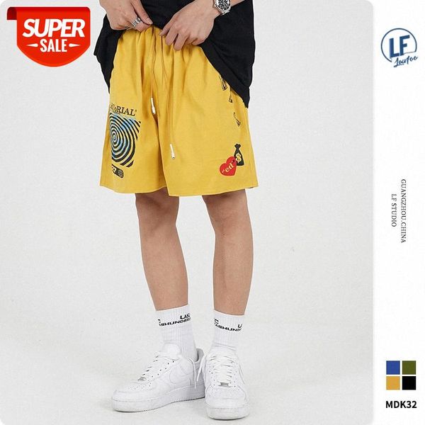 lawfoo national men's clothing hand-painted graffiti printed five-point pants casual shorts #qq7o, Black