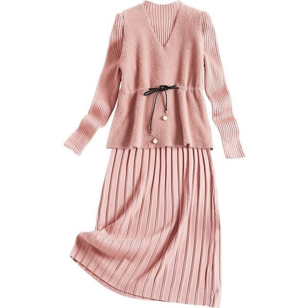 two piece dress knitted +vest women sweat suit set 2021 winter mink like vest stripe skirt, White
two piece dress knitted +vest women sweat suit set 2021 winter mink like vest stripe skirt, White