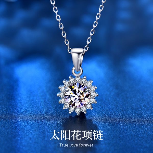 925 sterling sier sunflower mosang diamond flower pendant clavicle necklace women's jewelry, Silver
925 sterling sier sunflower mosang diamond flower pendant clavicle necklace women's jewelry, Silver
