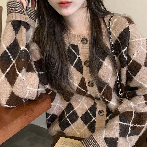 women's knits & tees argyle cardigan women knitted sweater loose single breasted vintage v-neck lovely knitwear korean oversize winter, White
women's knits & tees argyle cardigan women knitted sweater loose single breasted vintage v-neck lovely knitwear korean oversize winter, White