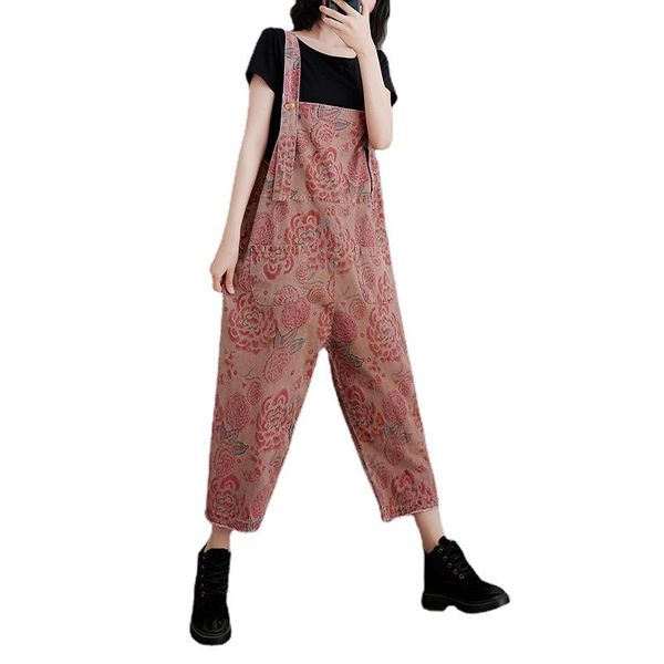 women's jeans retro printed denim overalls women loose large size nine-point wide-leg jumpsuit casual pants pocket cotton soft breathab, Blue
women's jeans retro printed denim overalls women loose large size nine-point wide-leg jumpsuit casual pants pocket cotton soft breathab, Blue