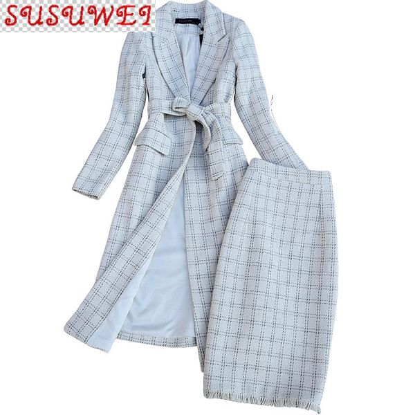 winter women's suits skirt set fashion plaid ladies long jacket coat elegant slim two-piece suit two piece pants, White
winter women's suits skirt set fashion plaid ladies long jacket coat elegant slim two-piece suit two piece pants, White