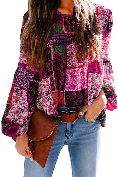 T-shirt T-shirt 2020 women's Chiffon Bohemian printed bubble sleeve casual shirt top, White
T-shirt T-shirt 2020 women's Chiffon Bohemian printed bubble sleeve casual shirt top, White