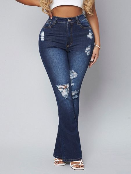 sxy high waisted ripped flare leg jeans 190j#, Blue
sxy high waisted ripped flare leg jeans 190j#, Blue