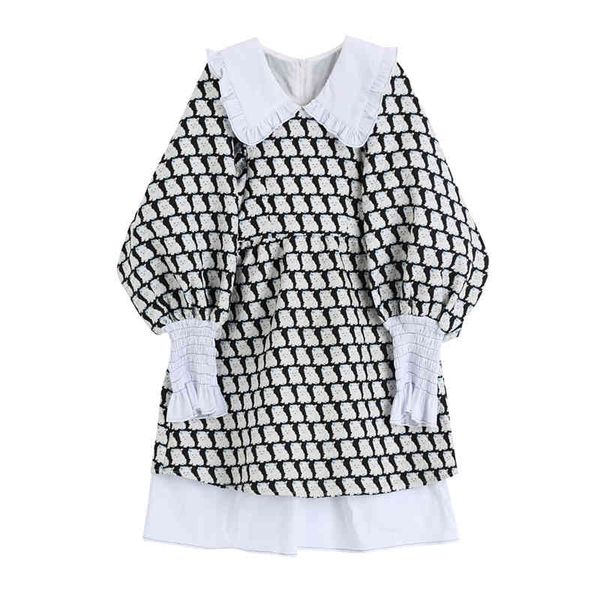 black white long sleeve mini dress puff cat pattern turn down collar d3080 210514, Black;gray
black white long sleeve mini dress puff cat pattern turn down collar d3080 210514, Black;gray