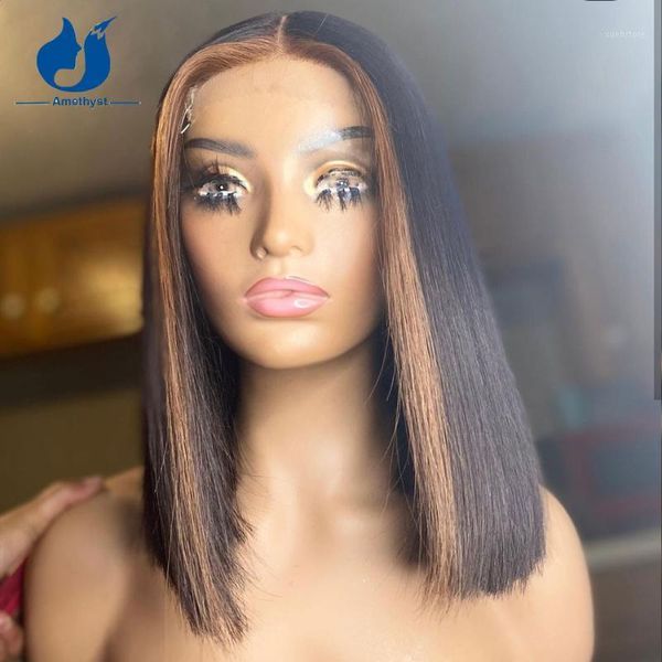 amethyst blonde highlight lace front wigs 5x5 pu silk brazilian remy straight short bob human lace1, Black;brown 
amethyst blonde highlight lace front wigs 5x5 pu silk brazilian remy straight short bob human lace1, Black;brown