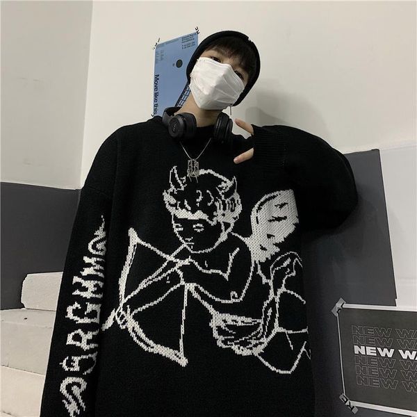 men's sweaters 2021 couple sweater cartoon angel casual loose hip hop knit pullover autumn winter oversized men, White;black
men's sweaters 2021 couple sweater cartoon angel casual loose hip hop knit pullover autumn winter oversized men, White;black