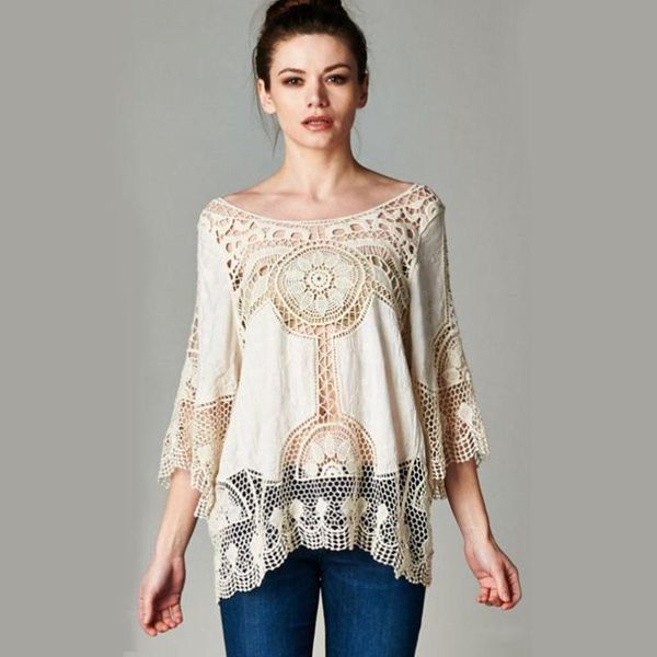 women's blouses & shirts moonight summer hollow out lace beach women long sleeve, White
women's blouses & shirts moonight summer hollow out lace beach women long sleeve, White