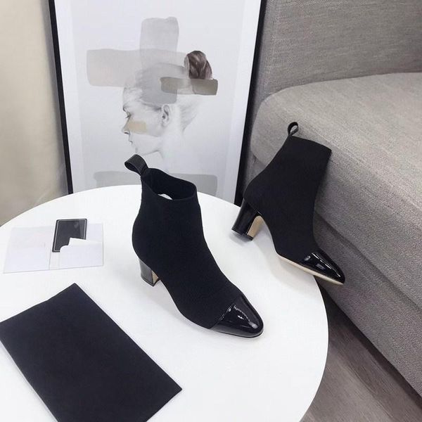 boots woman sock ankle luxury designer brand patent leather ladies shoes fashion pointed toe high heels quality, Black
boots woman sock ankle luxury designer brand patent leather ladies shoes fashion pointed toe high heels quality, Black