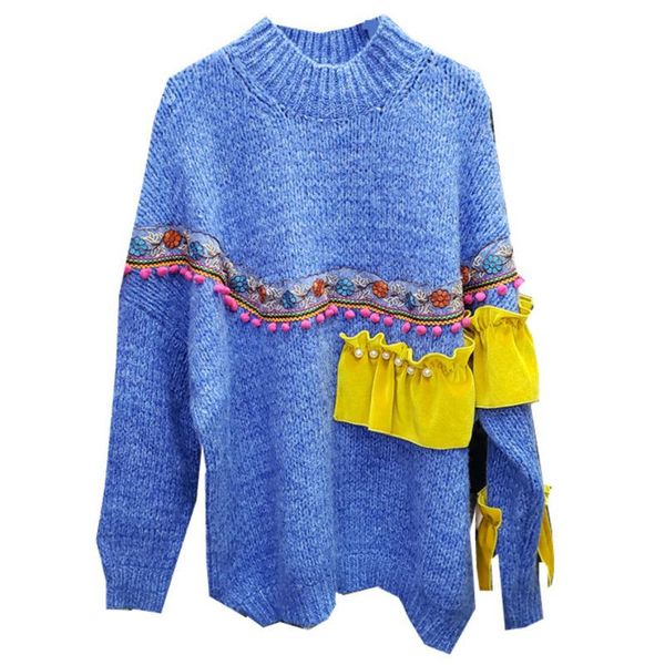 women's sweaters ewqvintage o neck long sleeve pullovers knit plus size asymmetrical stitching ruffled women sweater 2021 autumn winter, White;black
women's sweaters ewqvintage o neck long sleeve pullovers knit plus size asymmetrical stitching ruffled women sweater 2021 autumn winter, White;black